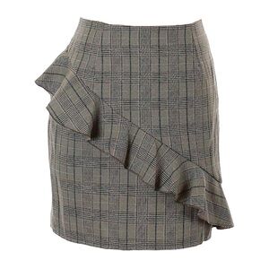 🌺 LF Love Gray Plaid Ruffle Mini Career Skirt Size S NWT